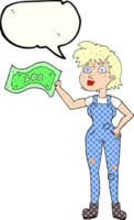 drawn comic book speech bubble cartoon confident farmer woman with money png