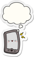 cute cartoon mobile phone with thought bubble as a printed sticker png