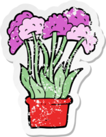 retro nödställda klistermärke av en tecknad serie blommor i kruka png