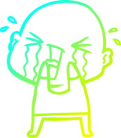 cold gradient line drawing of a cartoon crying bald man png