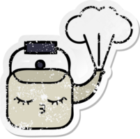 distressed sticker of a cute cartoon steaming kettle png