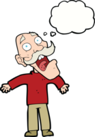cartoon terrified old man with thought bubble png