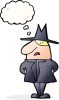 cartoon man in coat and hat with thought bubble png