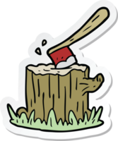 sticker of a cartoon axe in tree stump png