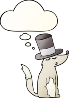 cartoon wolf whistling wearing top hat with thought bubble in smooth gradient style png