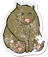 retro distressed sticker of a cartoon sad bear png