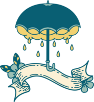 traditional tattoo with banner of an umbrella and storm cloud png