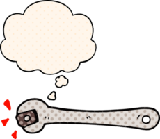 cartoon spanner turning nut with thought bubble in comic book style png