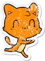 distressed sticker of a cartoon happy cat png