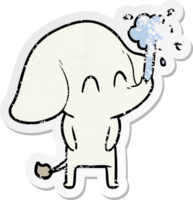 distressed sticker of a cute cartoon elephant spouting water png