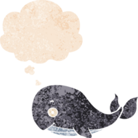 cartoon whale with thought bubble in grunge distressed retro textured style png