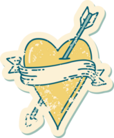 image emblématique de style tatouage d'autocollant en détresse d'un coeur et d'une bannière de flèche png