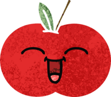 retro illustration style cartoon of a red apple png