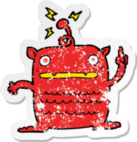 pegatina retro angustiada de un extraño pequeño extraterrestre de dibujos animados png