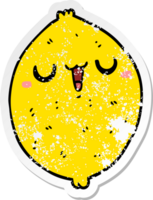 distressed sticker of a cartoon happy lemon png