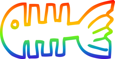 rainbow gradient line drawing of a cartoon fish bones png