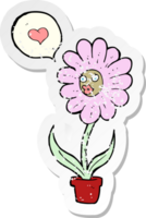 retro distressed sticker of a cartoon flower png