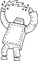 drawn black and white cartoon robot png