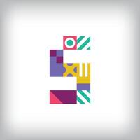 Creative number 5 logo with geometric shapes. Creative educational colorful graphics. vector