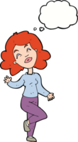 cartoon happy woman dancing with thought bubble png