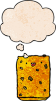 cartoon biscuit with thought bubble in grunge texture style png