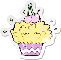 adesivo retrô angustiado de um cupcake explodindo de desenho animado png