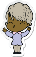 sticker of a cartoon woman thinking png