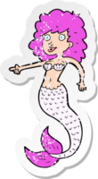 retro distressed sticker of a cartoon pink mermaid png