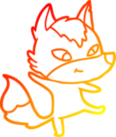 warm gradient line drawing of a friendly cartoon wolf dancing png