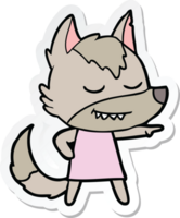 sticker of a friendly cartoon wolf girl pointing png