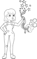 drawn black and white cartoon female electrician png