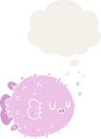 cartoon blowfish with thought bubble in retro style png