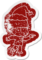 nerveus eigenzinnig tekenfilm verontrust sticker van een jongen vervelend de kerstman hoed png