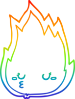 rainbow gradient line drawing of a cute cartoon fire png