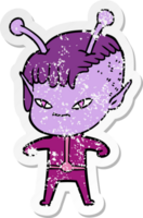 distressed sticker of a cute cartoon alien girl png