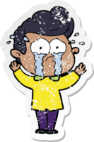 distressed sticker of a cartoon crying man png