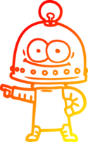 warm gradient line drawing of a happy carton robot with light bulb png