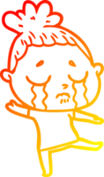 warm gradient line drawing of a cartoon crying woman png