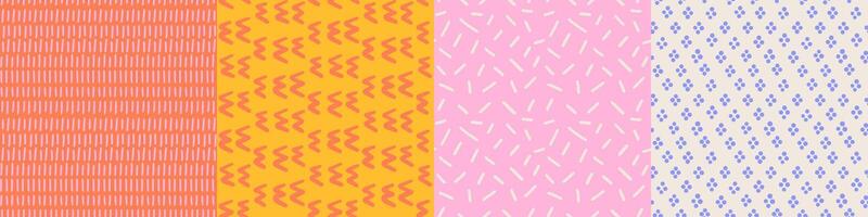 Simple abstract rough Geometric Hand Drawn Irregular Patterns set. Cute Colored Doodle simple drawing with textures, lines, dots and zigzag. Square Poster set. illustration. vector