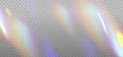 Rainbow dispersion highlights overlay template on a light background. Glare or reflection from water and glass. Glittering particles for social media backgrounds, photo shots. eps10 vector