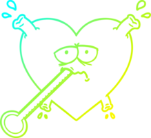 cold gradient line drawing of a cartoon unhealthy heart png