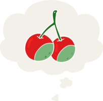 cartoon cherries with thought bubble in retro style png