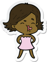 sticker of a cartoon girl pulling face png