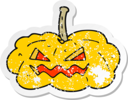 pegatina retro angustiada de una calabaza de halloween de dibujos animados png