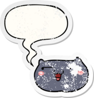 cartoon cat face with speech bubble distressed distressed old sticker png