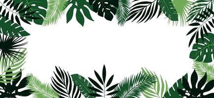 Frame of tropical leaves with place for text. Border with palm branches, leaves. vector