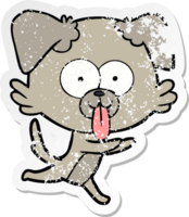 distressed sticker of a cartoon running dog with tongue sticking out png