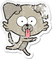 verontruste sticker van een cartoon rennende hond met tong die uitsteekt png