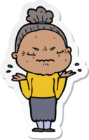 sticker of a cartoon annoyed old lady png