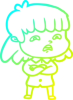 cold gradient line drawing of a cartoon worried woman png